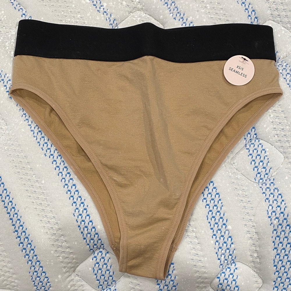 Tan and Black seamless panties.